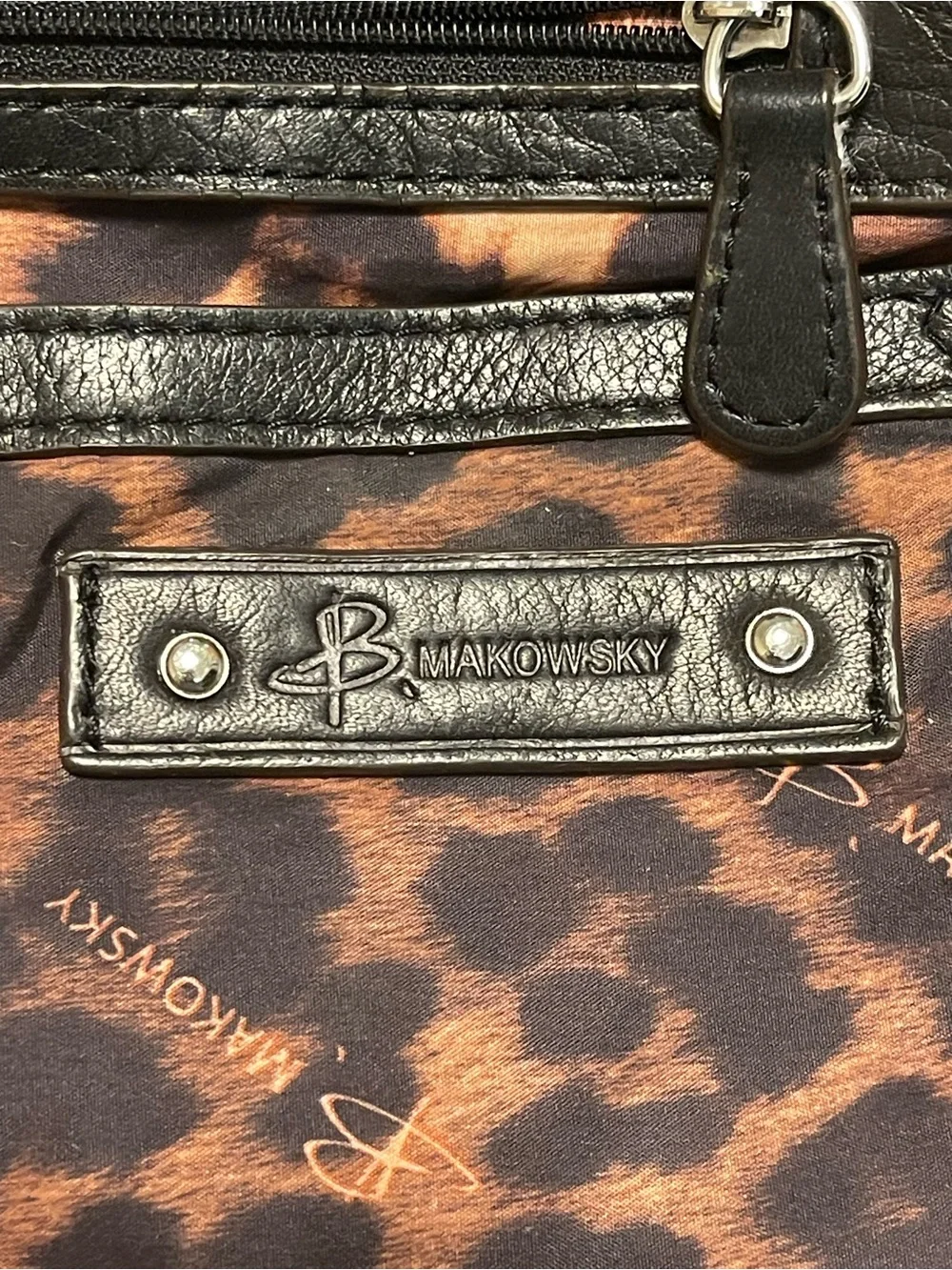 B. makowsky Black Leather Hobo with Silver-Tone Grommets